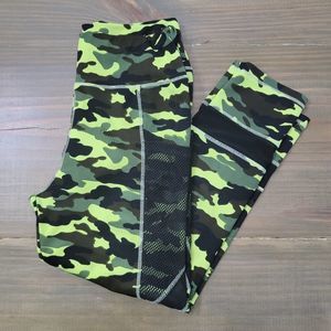 Yellow green camo crop leggings